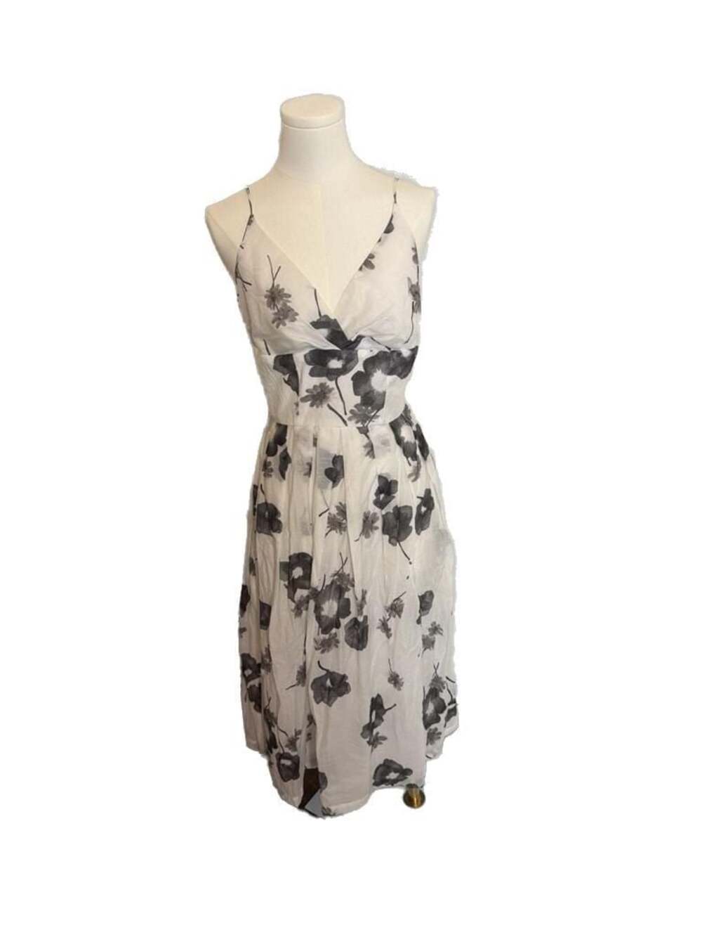 Mario Balthazar White & Black Floral V-Neck Midi Dress Size 2